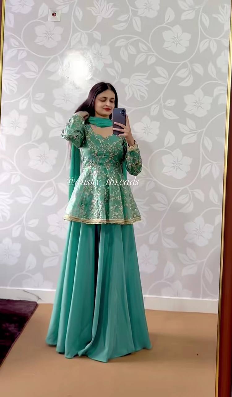 Regal Sea Green Flared Wedding Suit